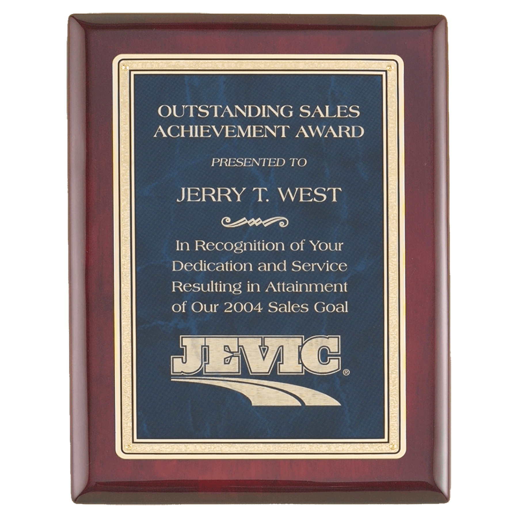 Florentine Rosewood Piano-Finish Plaque - Sapphire Marble/Gold - laser-engraved award plaque