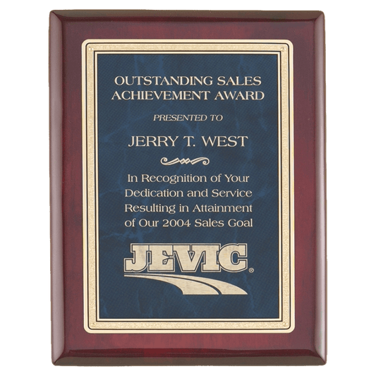 7" x 9" Rosewood Piano Finish Plaque with Sapphire Marble Florentine Design