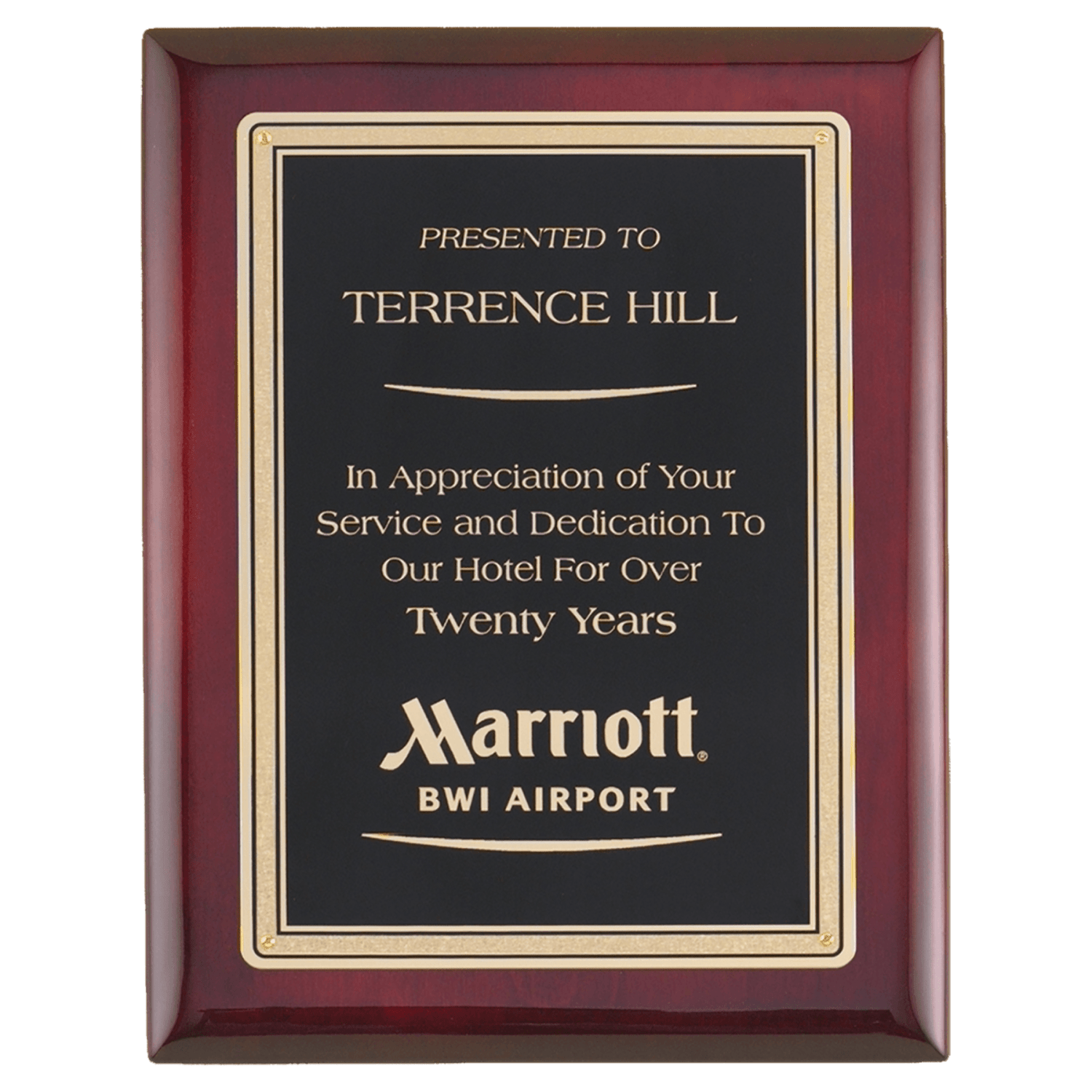 7" x 9" Airflyte Rosewood Premium Piano Finish Plaque with Gold Border