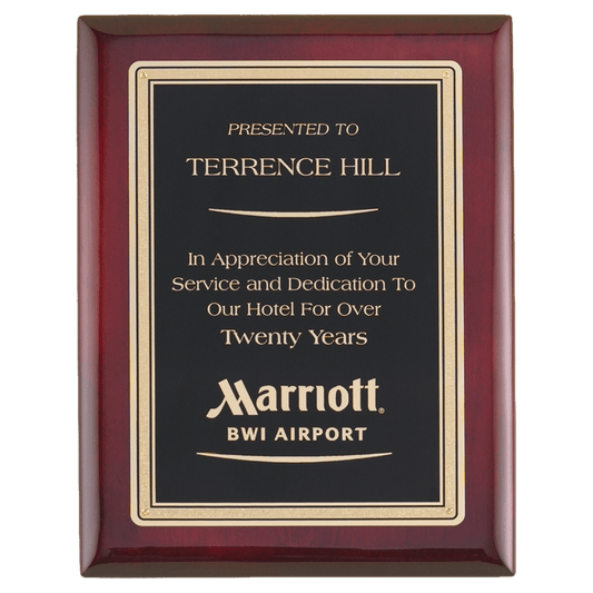 7" x 9" Airflyte Rosewood Premium Piano Finish Plaque with Gold Border