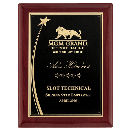 9" x 12" Airflyte Premium Rosewood Piano Finish Plaque with Shooting Star Accent