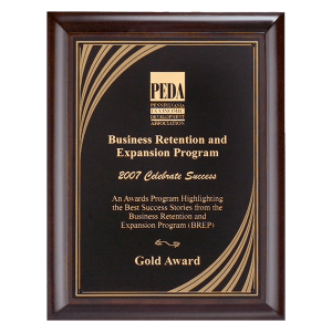 Cherry Finish Plaque with Black Cascading Gold Swirl Design Plate 8x10