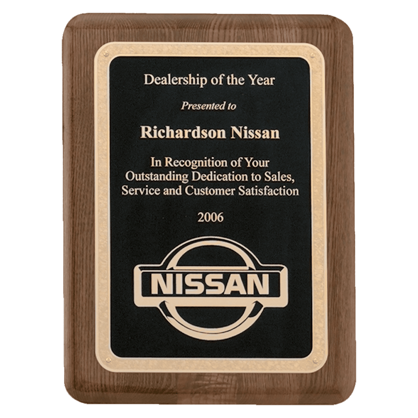 8" x 10 1/2" Airflyte Walnut Piano Finish Plaque with Textured Black/Gold Florentine Border