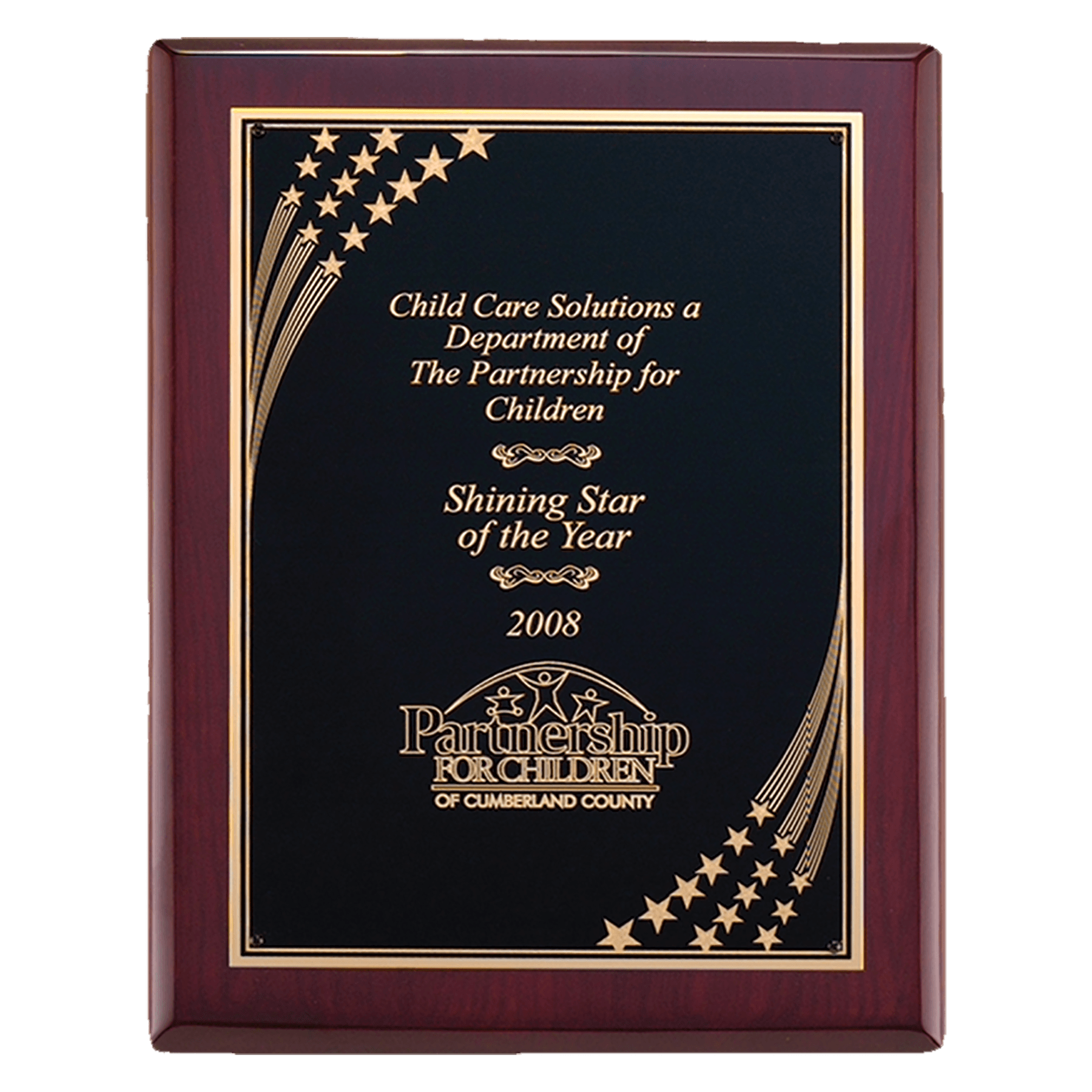 Florentine Star-Border Rosewood Piano-Finish Plaque - laser-engraved award plaque