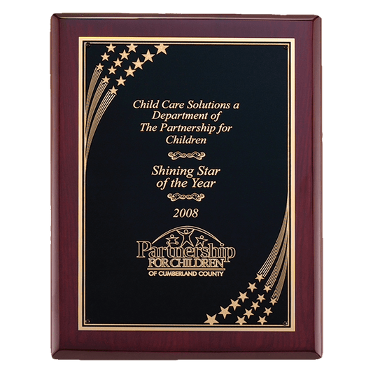 Florentine Star-Border Rosewood Piano-Finish Plaque - laser-engraved award plaque