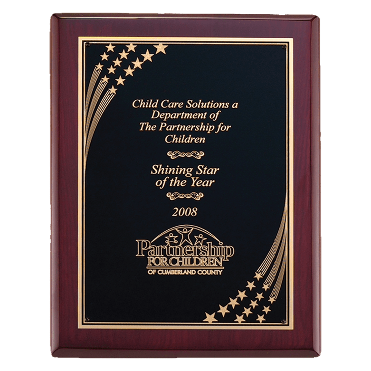 7" x 9" Airflyte Rosewood Piano Finish Plaque with Gold Florentine Star Border