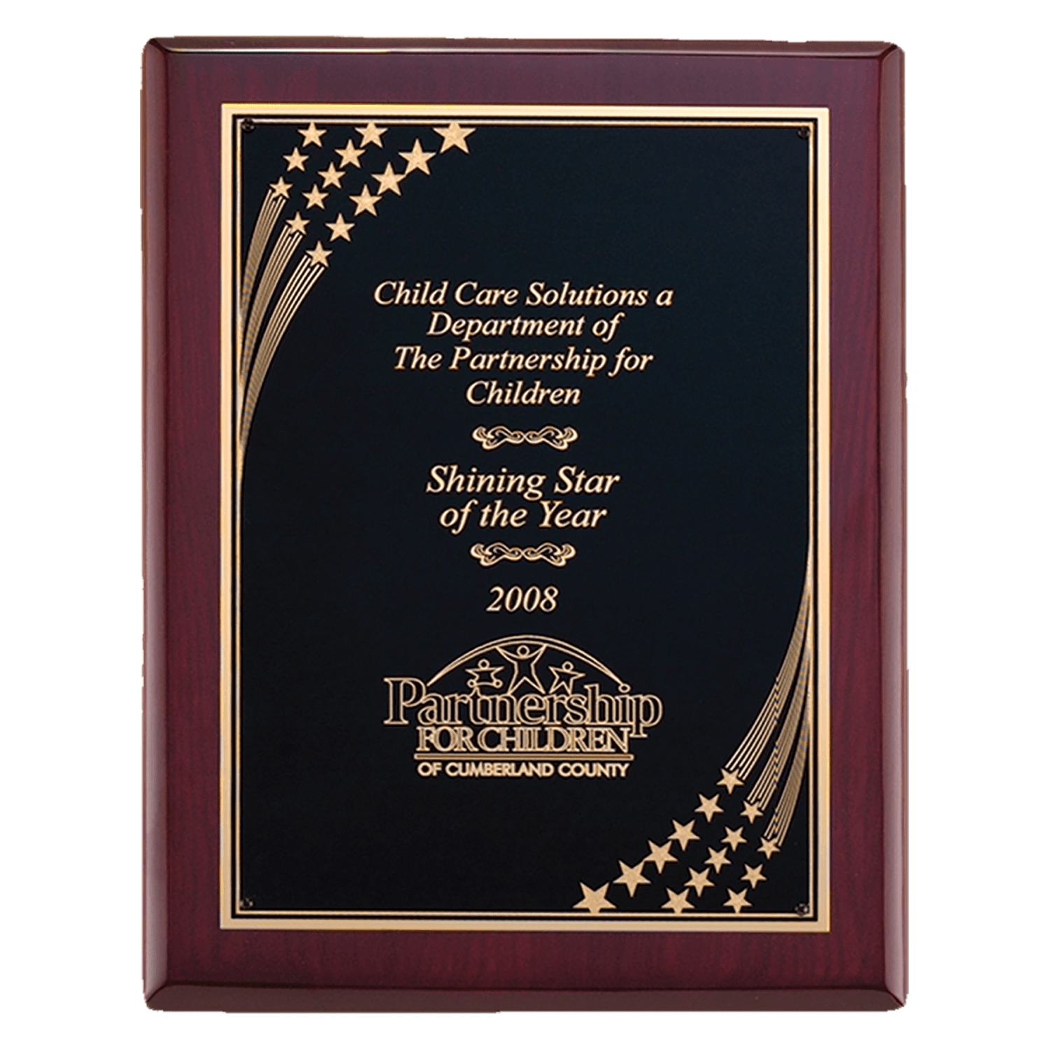 9" x 12" Airflyte Rosewood Piano Finish Plaque with Gold Florentine Star Border
