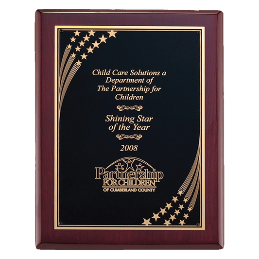 9" x 12" Airflyte Rosewood Piano Finish Plaque with Gold Florentine Star Border