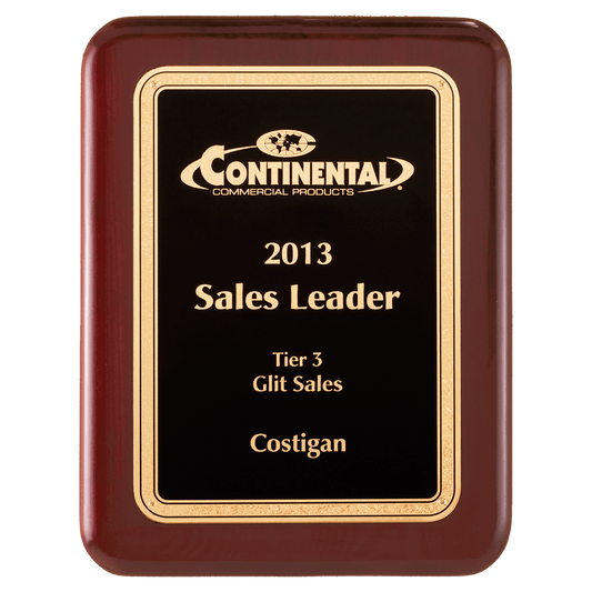 10 1/2" x 13" Airflyte Rosewood Piano Finish Plaque with Textured Black/Gold Florentine Border