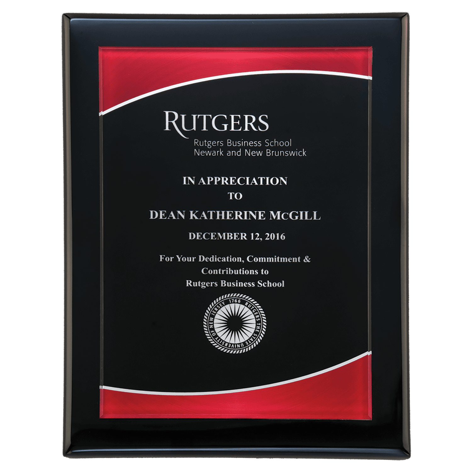 Airflyte 9" x 12" Black Piano Finish Plaque with Red Border Acrylic Plate
