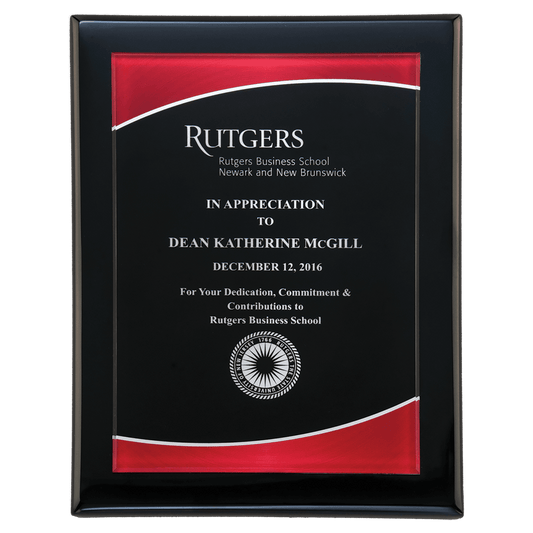 Airflyte 9" x 12" Black Piano Finish Plaque with Red Border Acrylic Plate