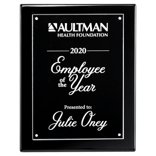Black high-gloss plaque with a magnetically attached acrylic plate