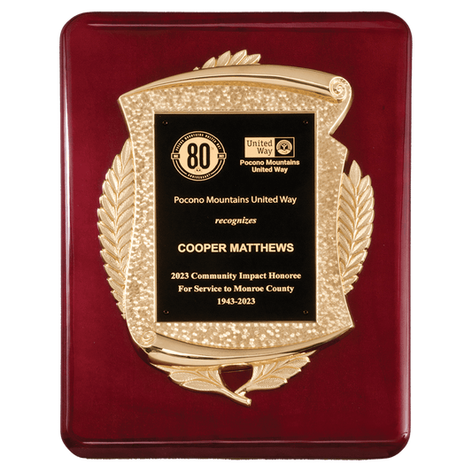 11" x 15" Rosewood Piano Finish Plaque with Gold Scroll Frame