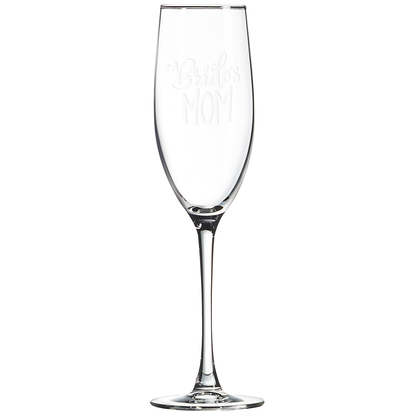Clear 8 oz. champagne flute with a frosted etched design on a light background