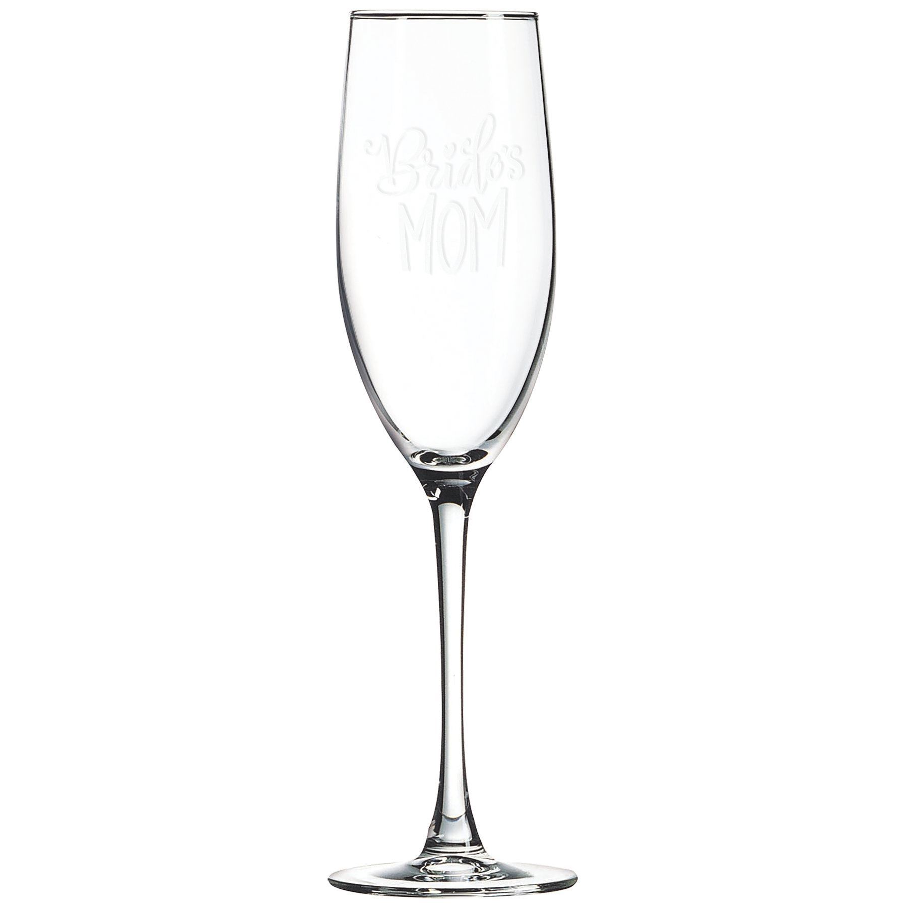 Clear 8 oz. champagne flute with a frosted etched design on a light background