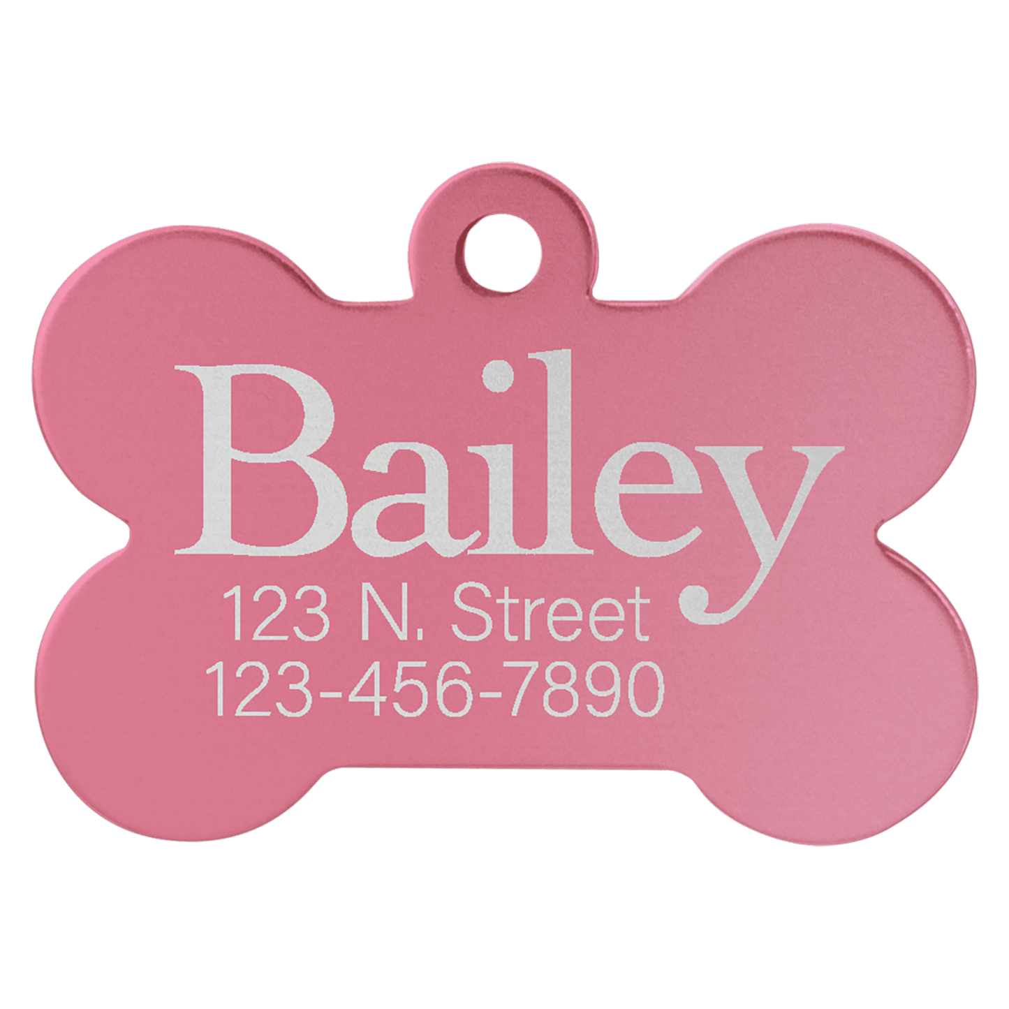 Pink anodized aluminum bone pet id tag