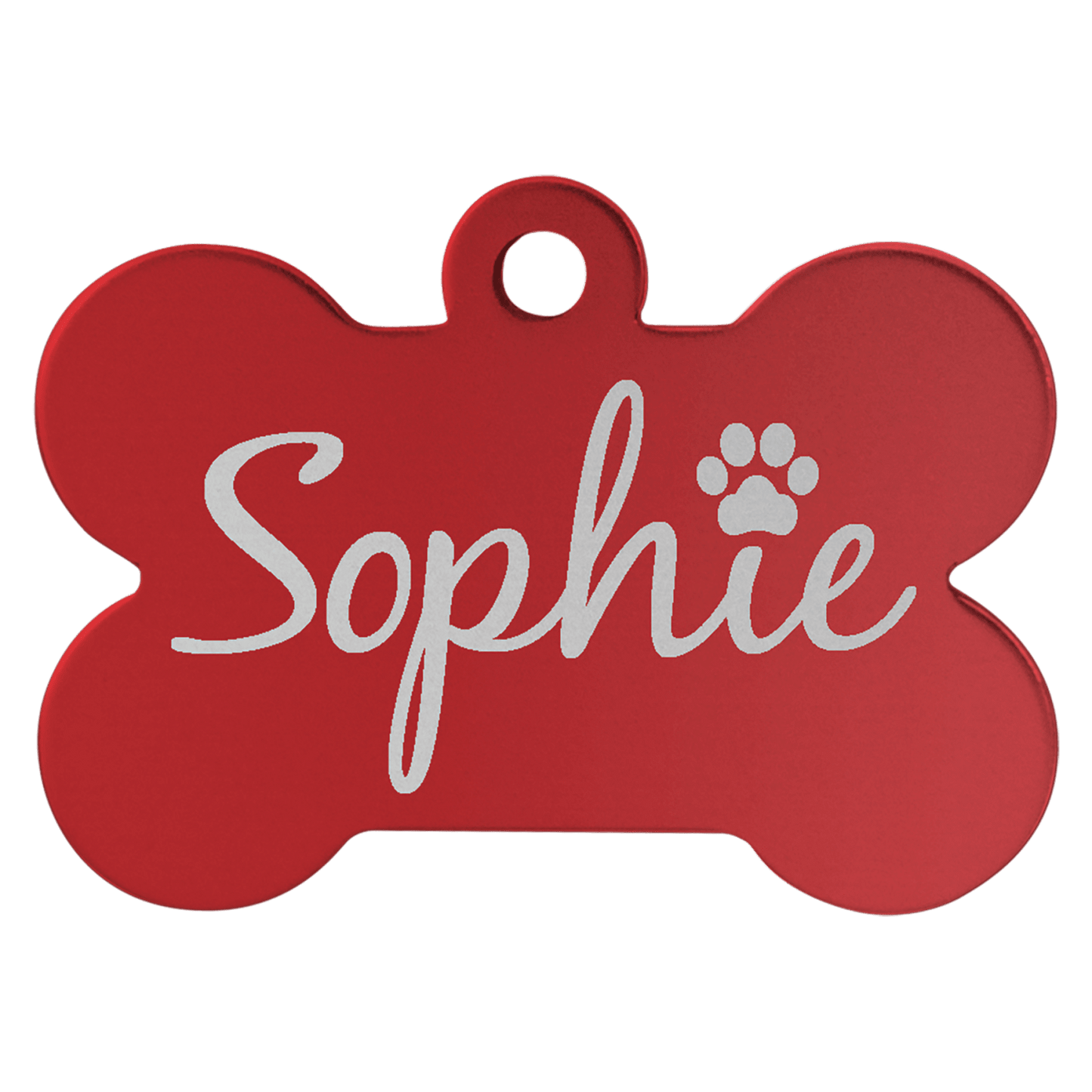 Red anodized aluminum bone pet id tag