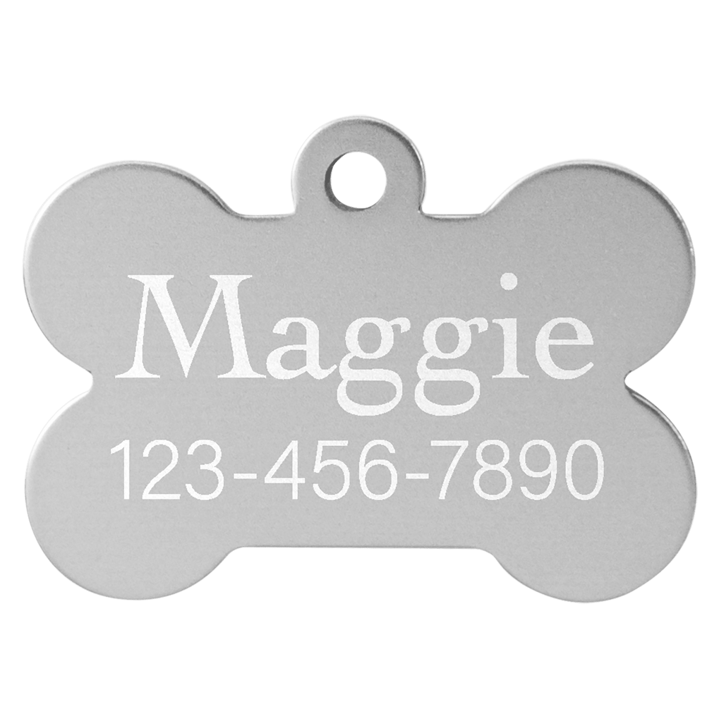 Silver anodized aluminum bone pet id tag
