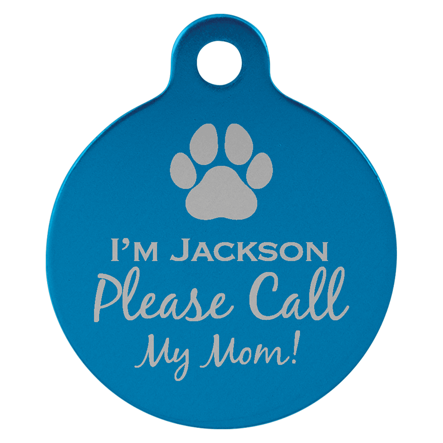 Blue anodized aluminum round pet id tag