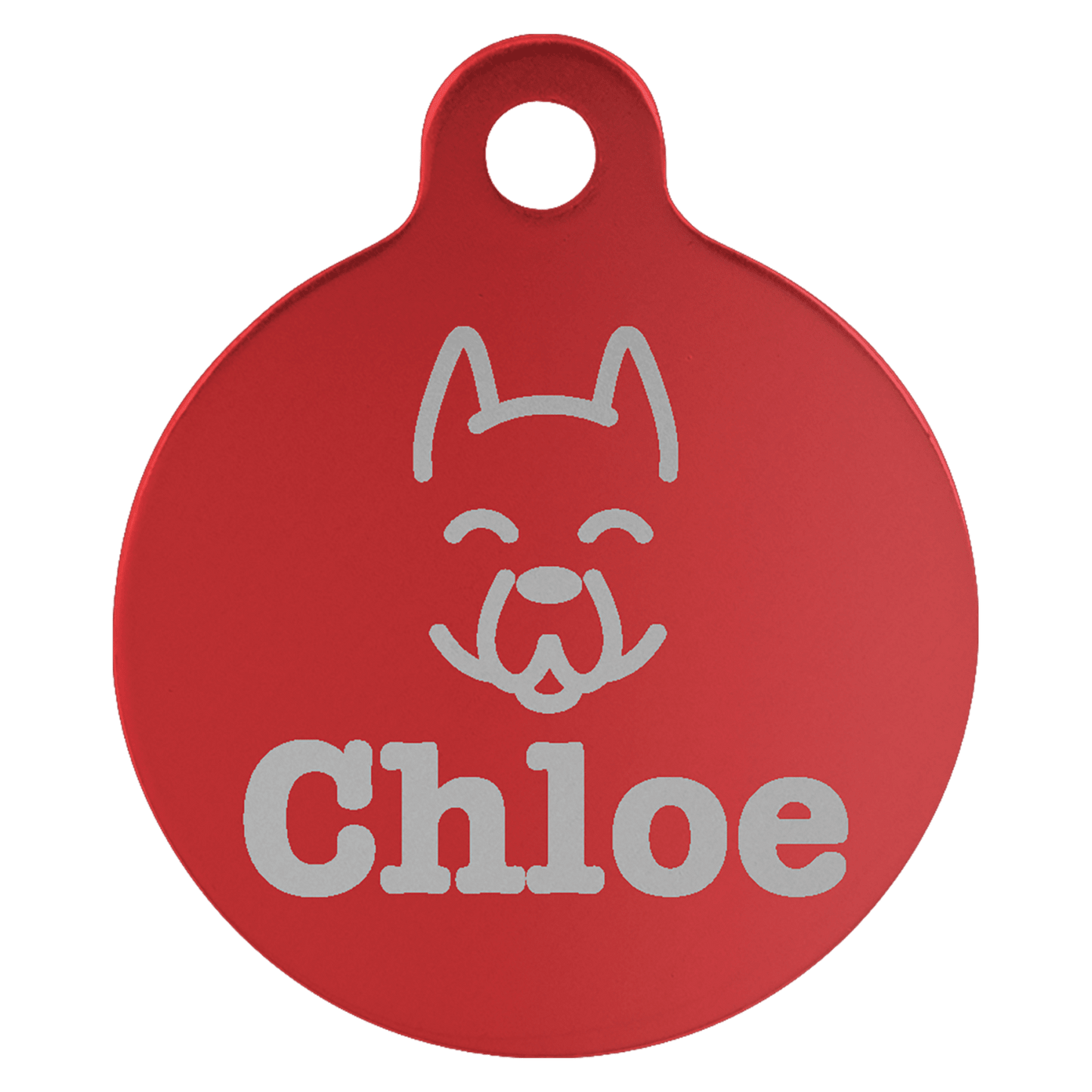 Red anodized aluminum round pet id tag