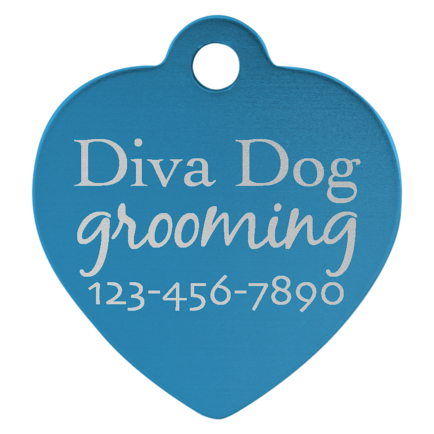 Blue anodized aluminum heart pet id tag