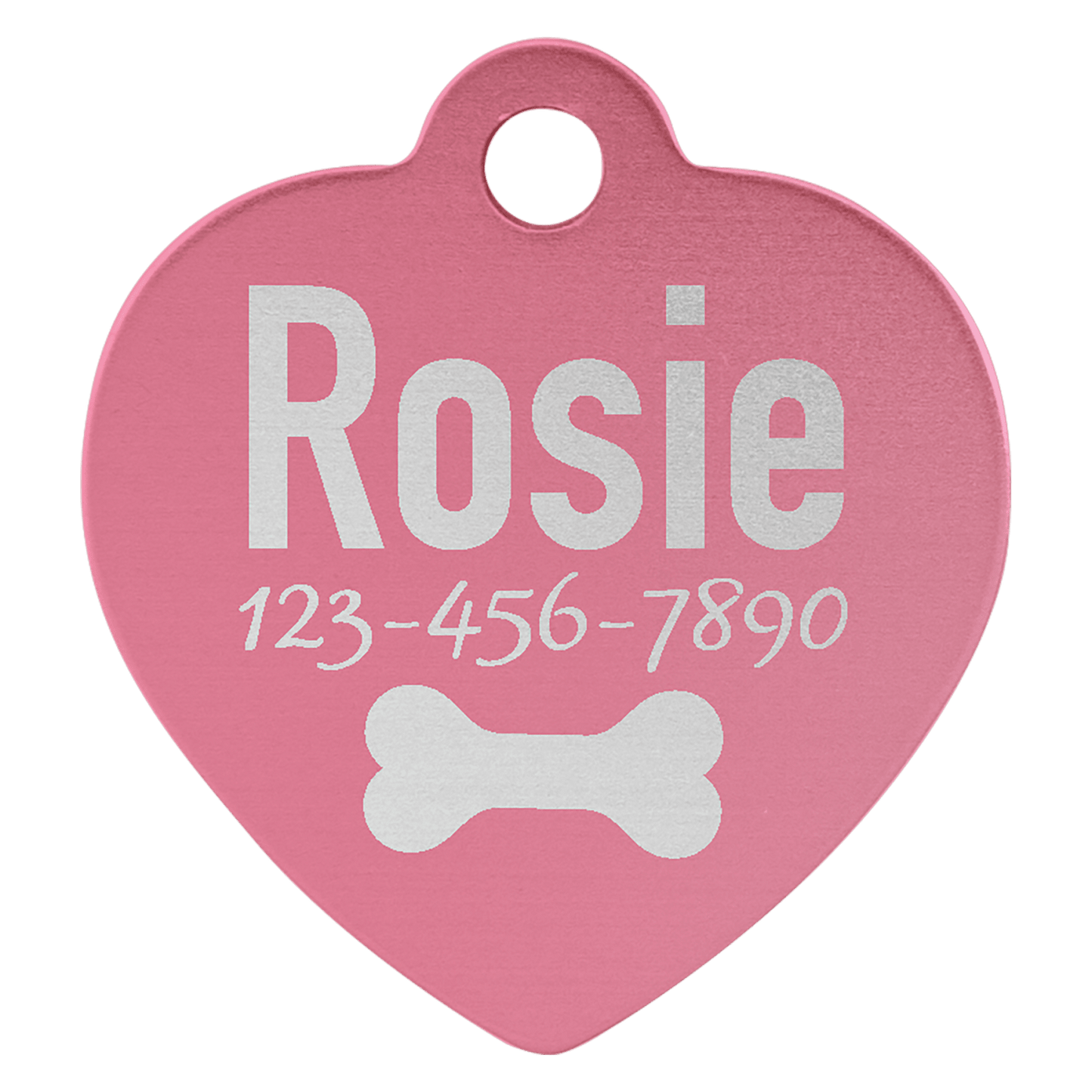 Pink anodized aluminum heart pet id tag
