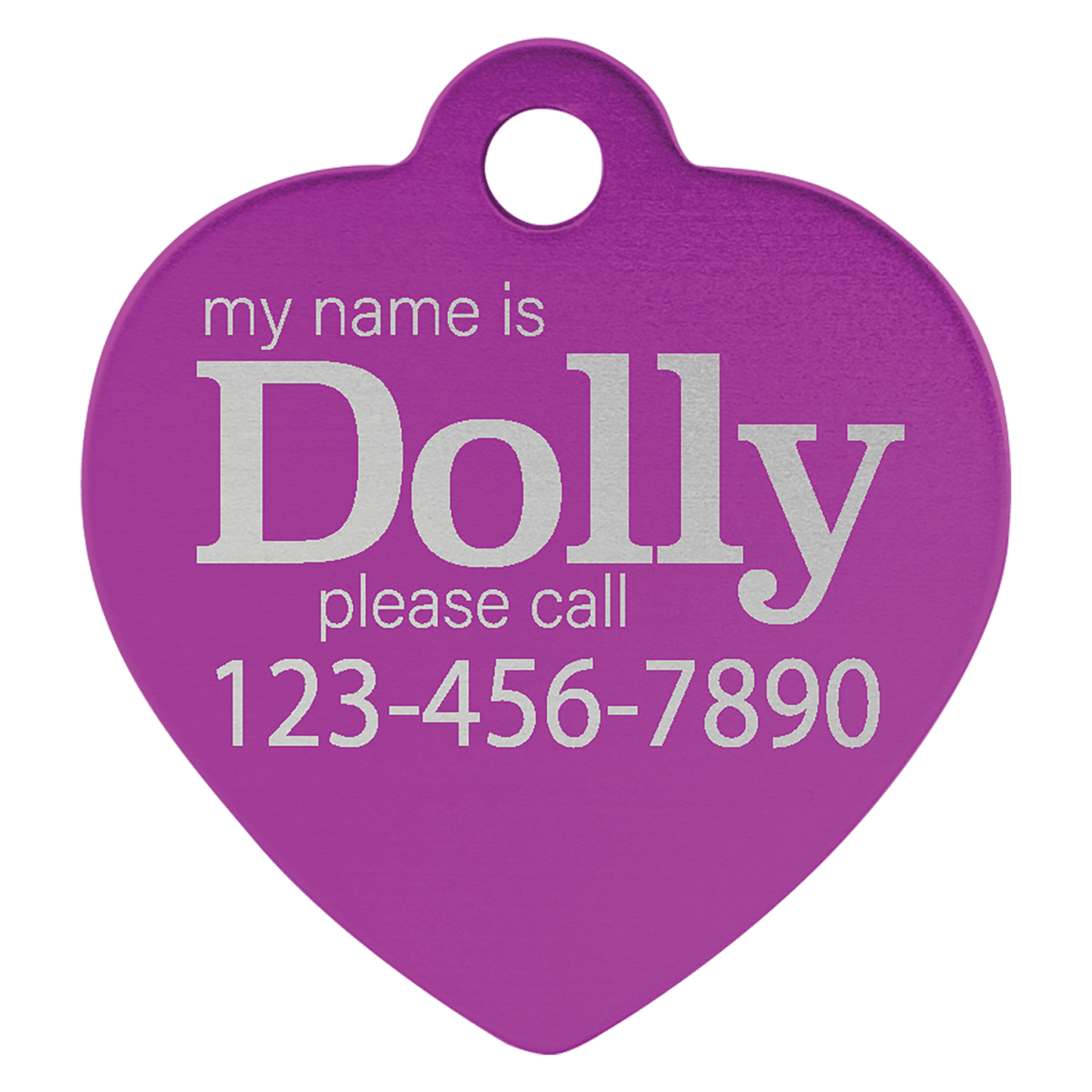 Purple anodized aluminum heart pet id tag