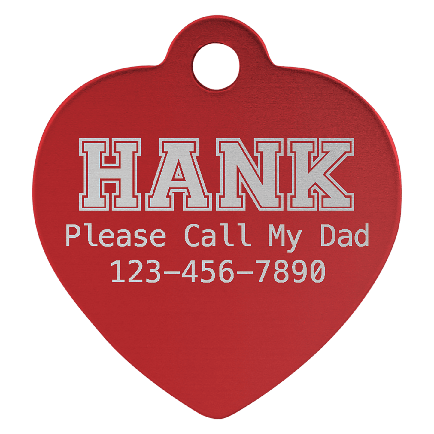 Red anodized aluminum heart pet id tag