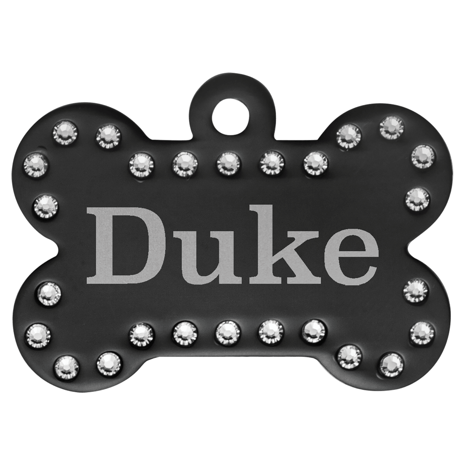 Black personalized Swarovski crystal bone pet ID tag