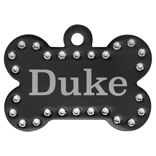 Black personalized Swarovski crystal bone pet ID tag