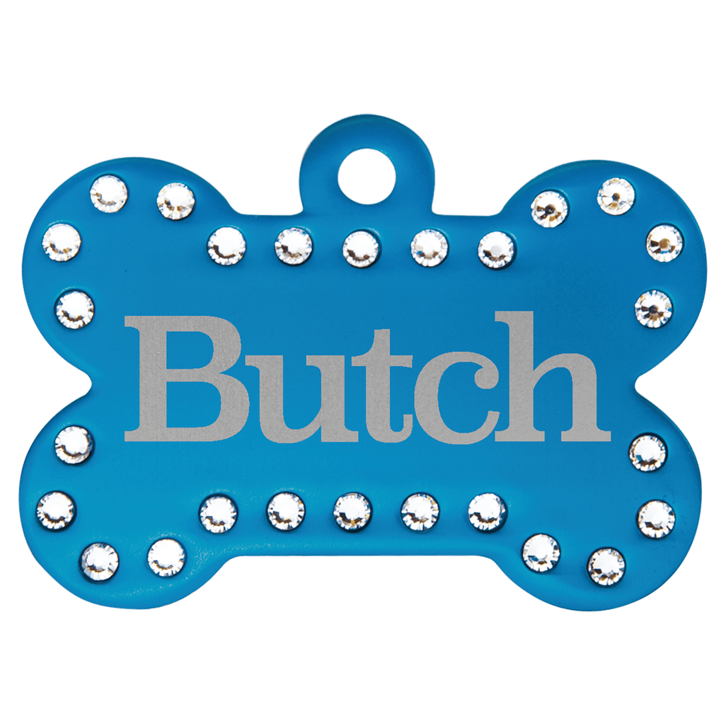 Blue personalized Swarovski crystal bone pet ID tag