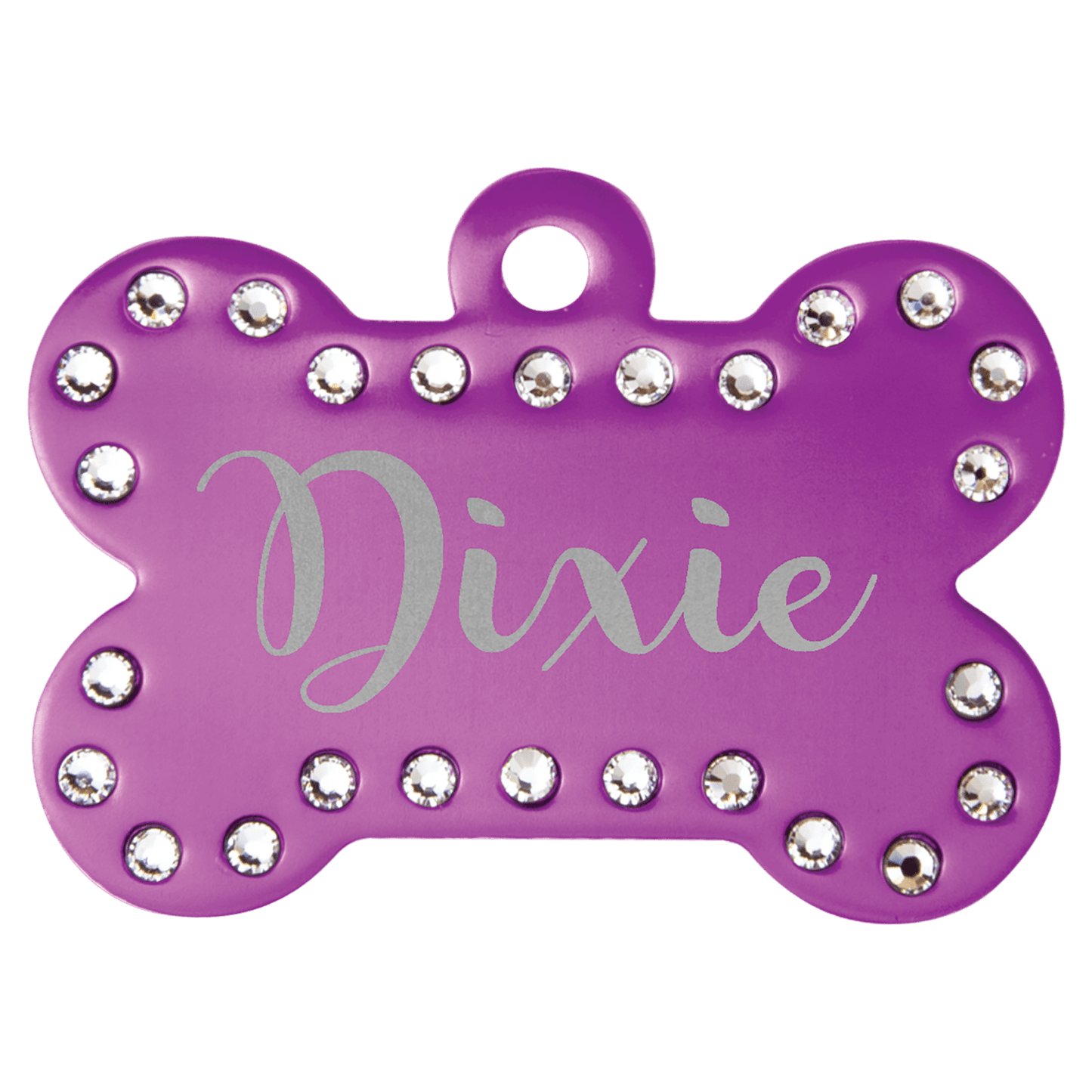 Purple personalized Swarovski crystal bone pet ID tag