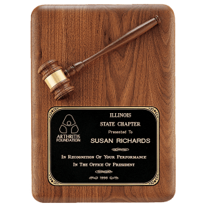 Walnut Plaque with Walnut Gavel and Black Brass Plate 11x15