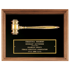 Walnut Frame Plaque with Gold Electroplated Gavel Black Velour 10x13