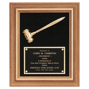 Walnut Frame Plaque with Gold Electroplated Gavel Black Velour 15x18