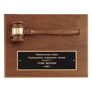 Walnut Plaque with Walnut Gavel and Black Brass Plate 9x12