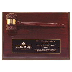 Rosewood Piano Finish Gavel Plaque with Black Brass Plate