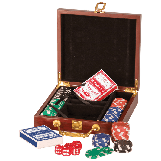 Personalized rosewood finish 100-chip poker set