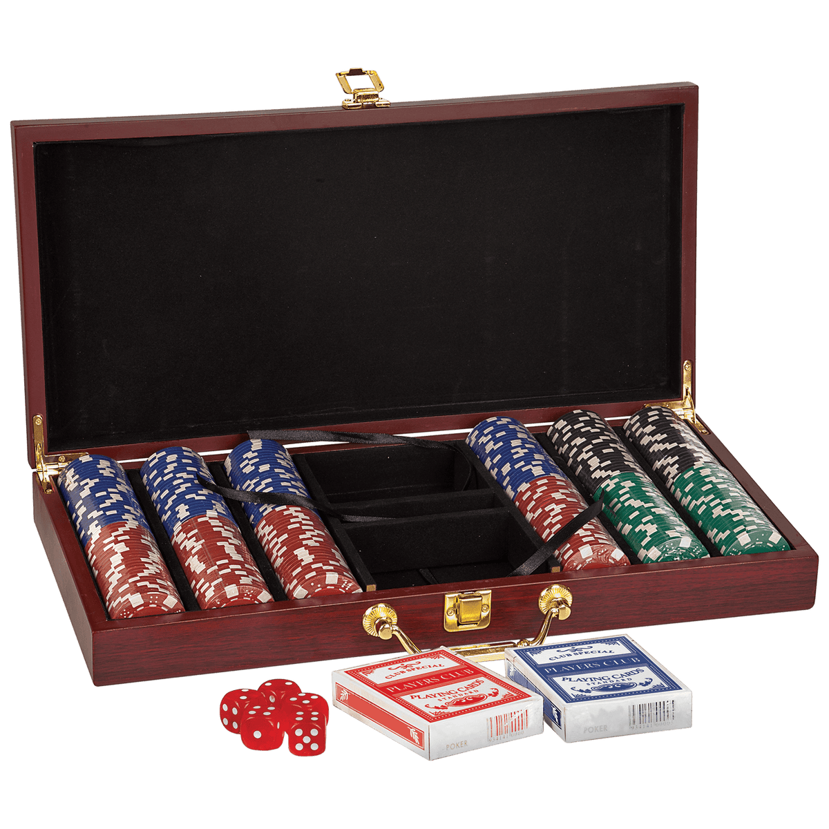 Personalized rosewood finish 300-chip poker set