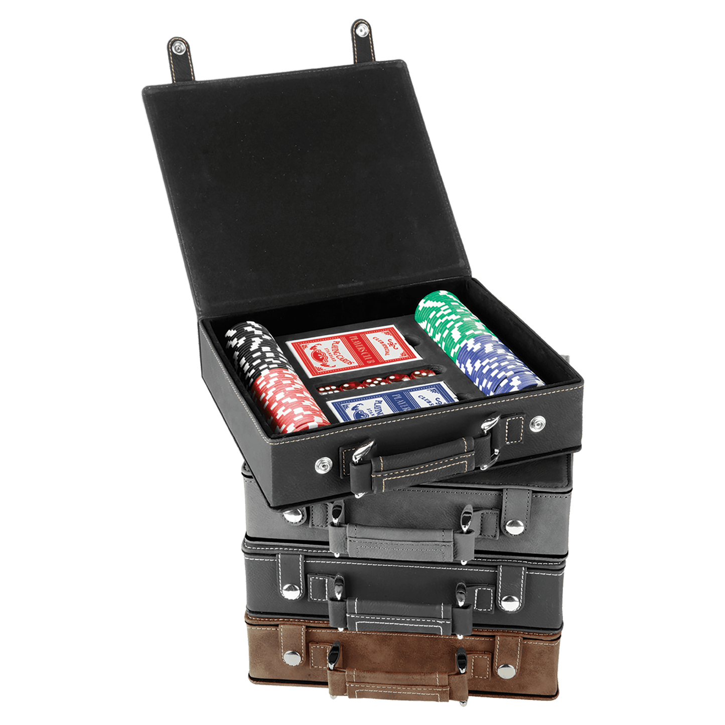 Poker Case set with poker chips, cards, and dice on a transparent background