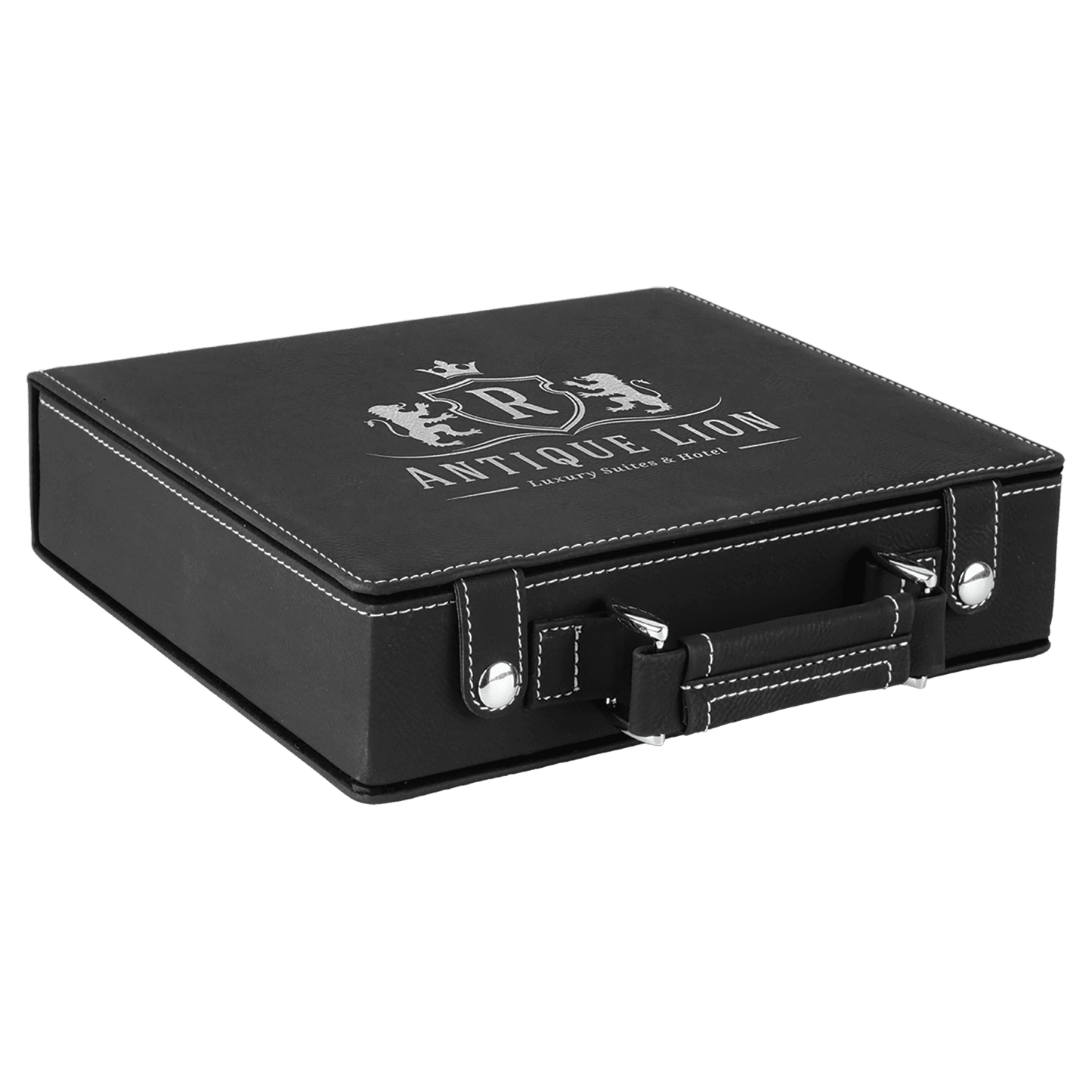 Black leather poke case with 'Antique Lion' logo on a clear background