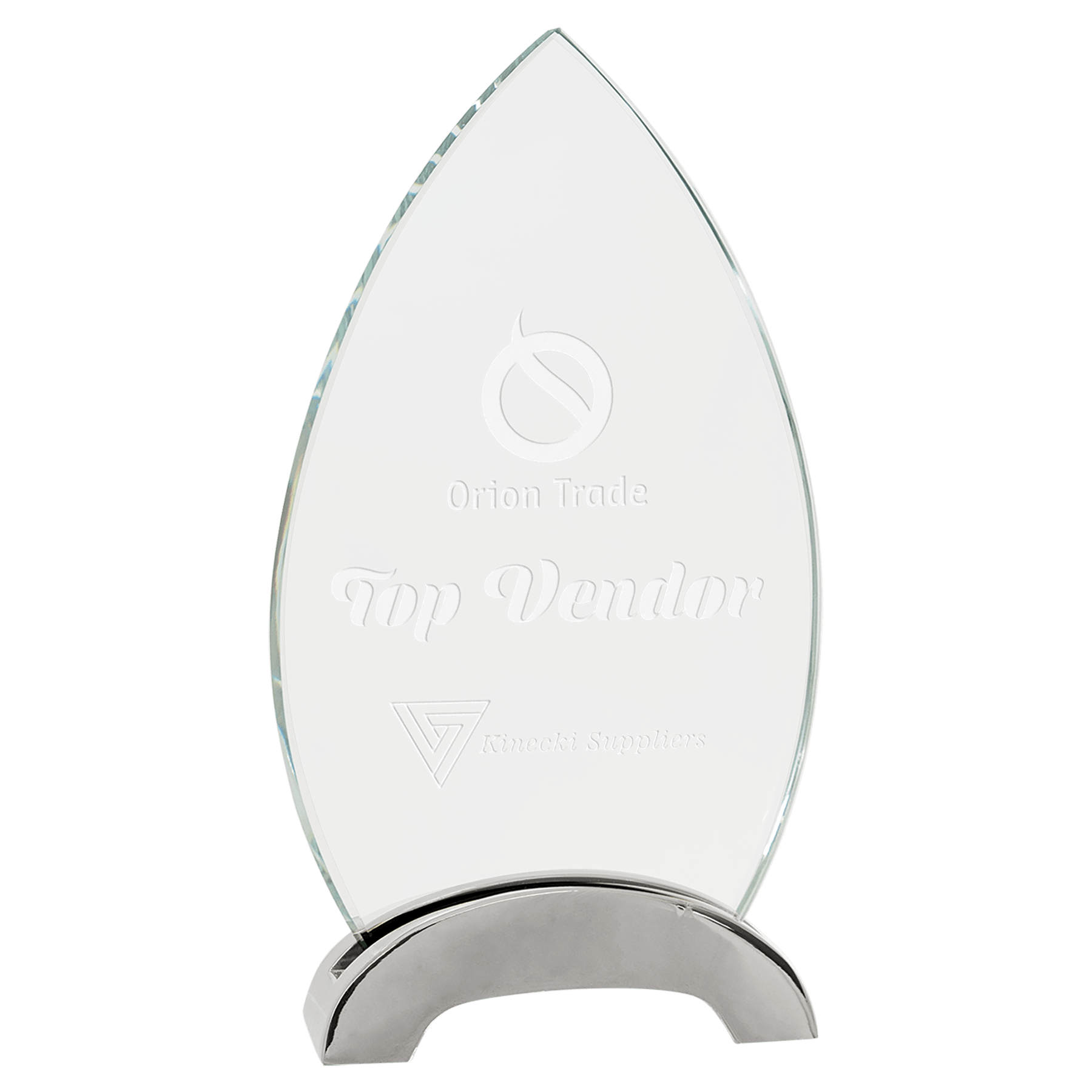 7 1/2" Oval Platinum Glass on Arch Metal Base