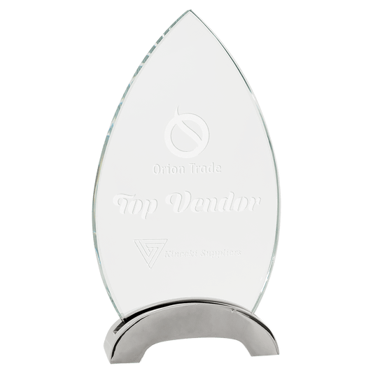 7 1/2" Oval Platinum Glass on Arch Metal Base