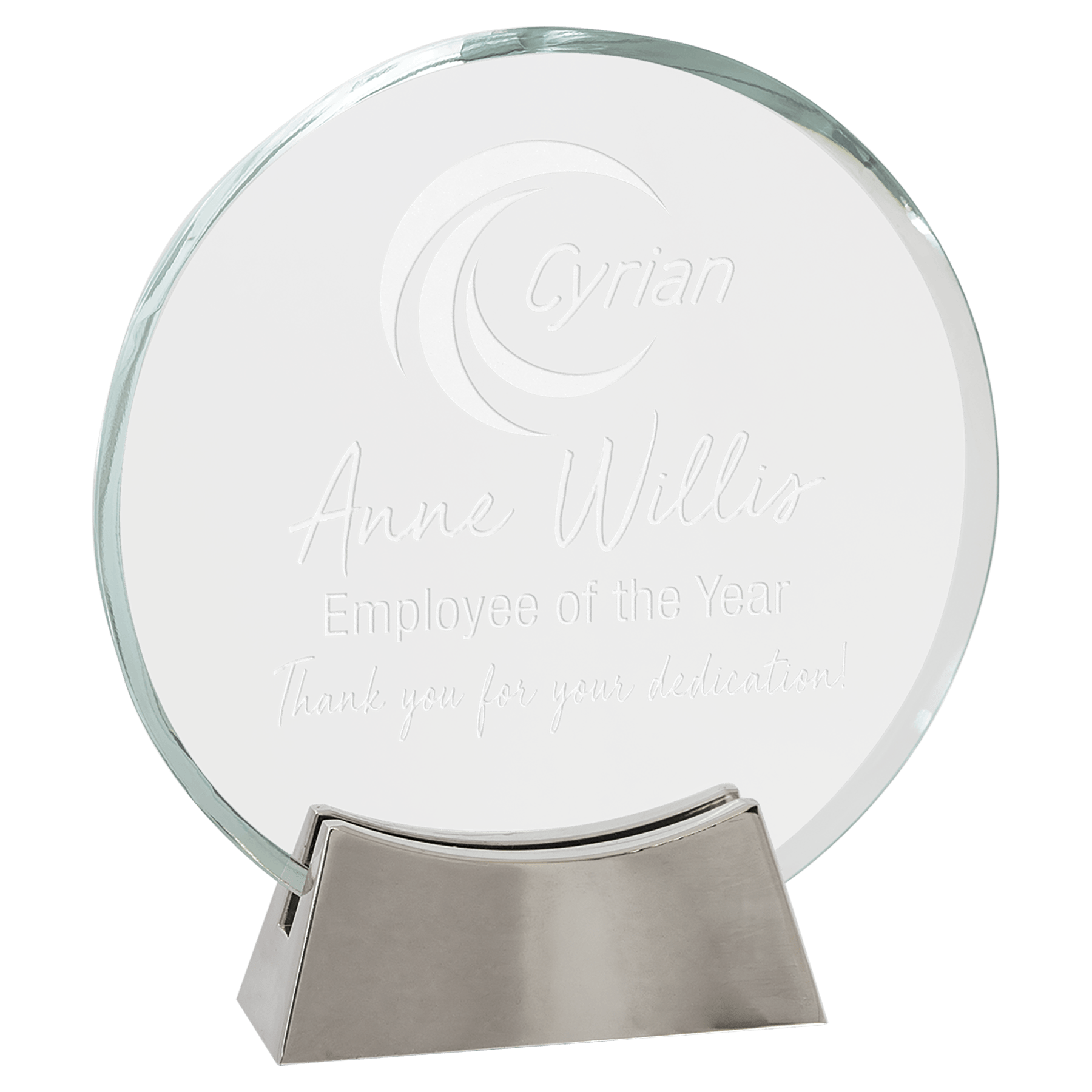 6 1/4" Round Platinum Glass on Full Metal Base