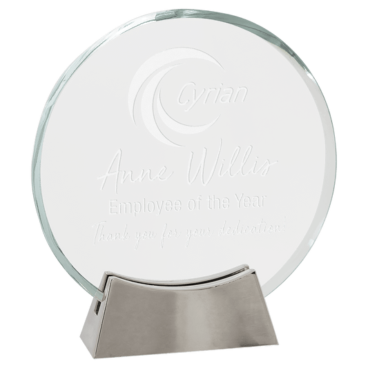 6 1/4" Round Platinum Glass on Full Metal Base