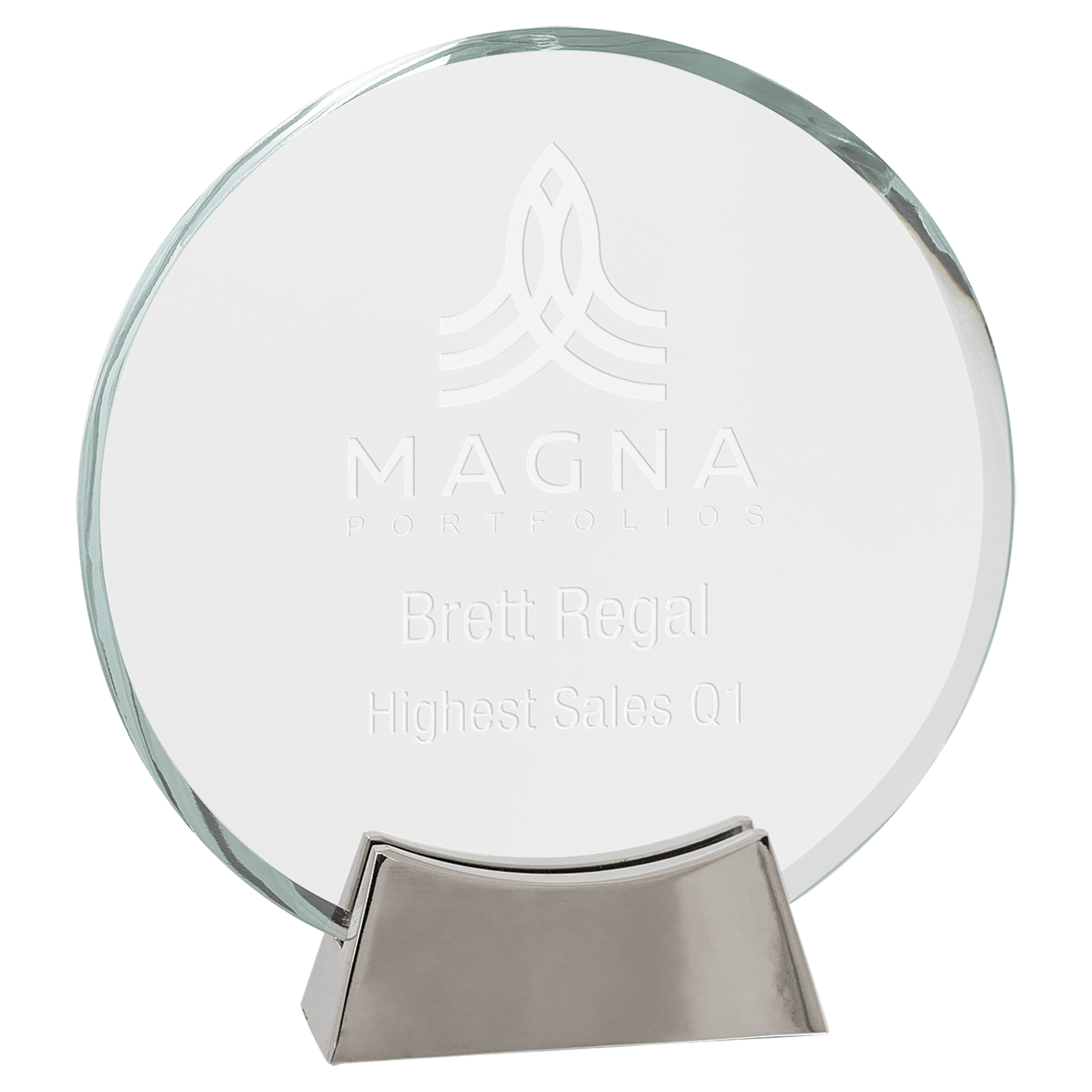 7 1/4" Round Platinum Glass on Full Metal Base