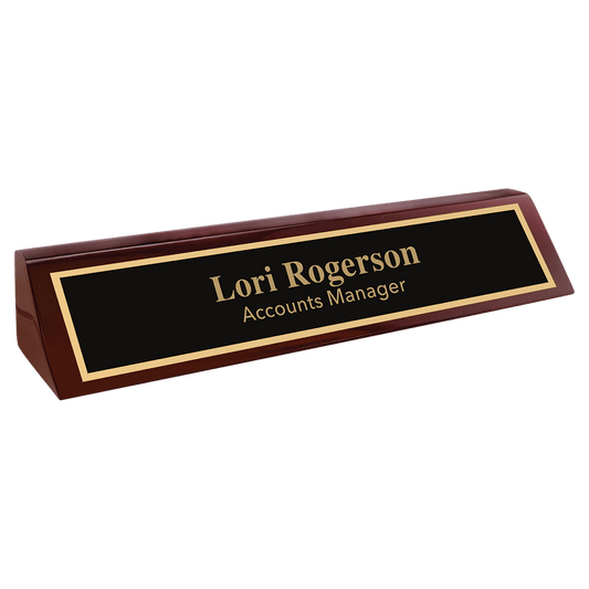Rosewood Piano Finish Desk Wedge Nameplate, 10 1/2"