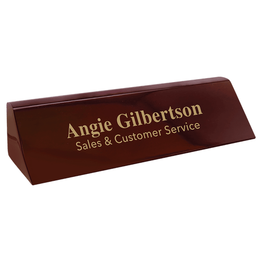 Rosewood Piano Finish Desk Wedge Nameplate, 8 1/2"