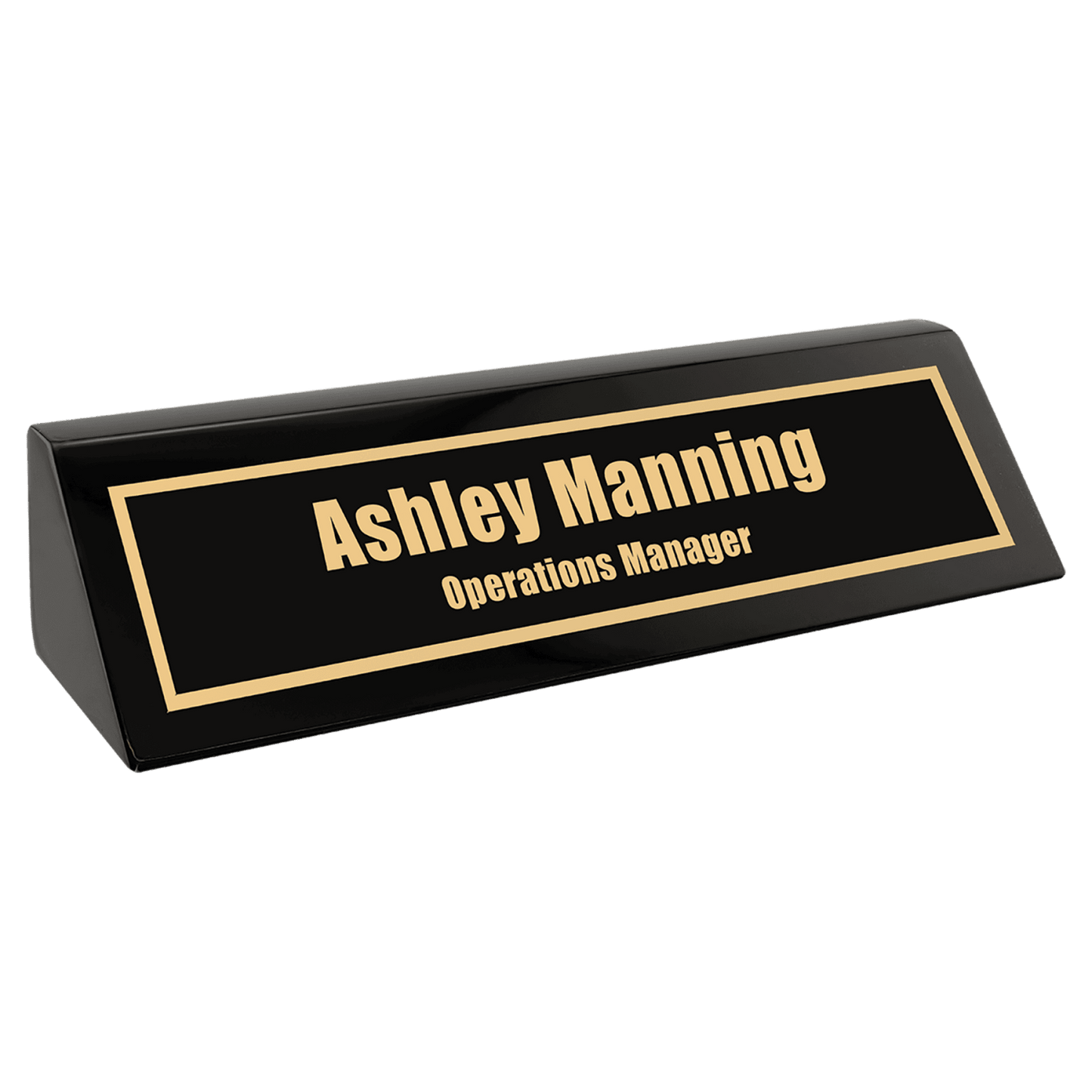 Black Piano Finish Desk Wedge Nameplate, 8 1/2"