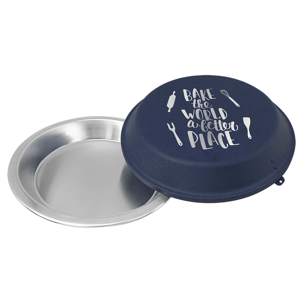 Personalized 9 inch aluminum pie pan with engraved navy lid